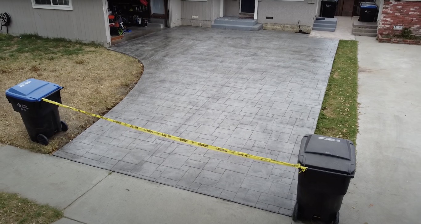 Stamped concrete driveway installation in Newton Massachusetts
