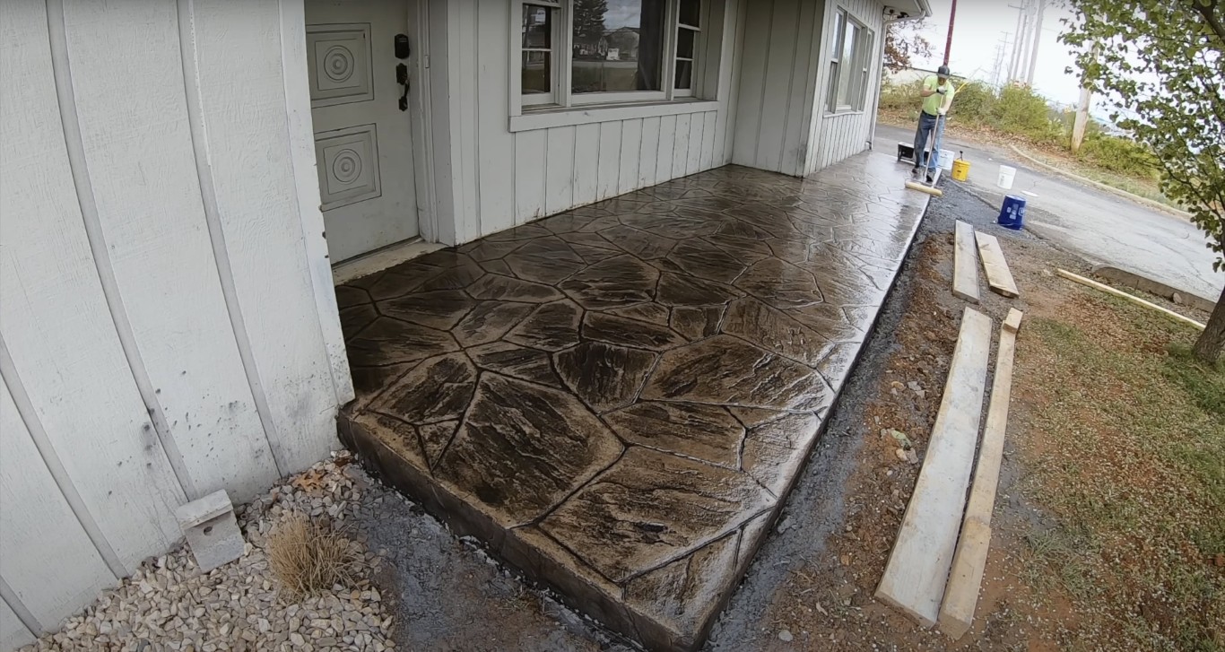 Finished stamped concrete patio project in Newton Massachusetts